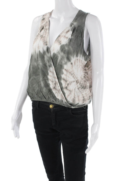 Splendid Womens Tie Dye Print V Neck Tank Top Beige Green Size Medium