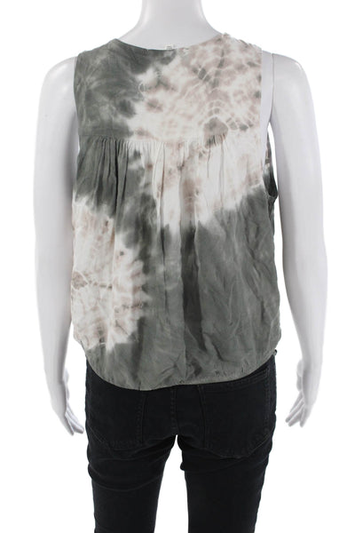 Splendid Womens Tie Dye Print V Neck Tank Top Beige Green Size Medium