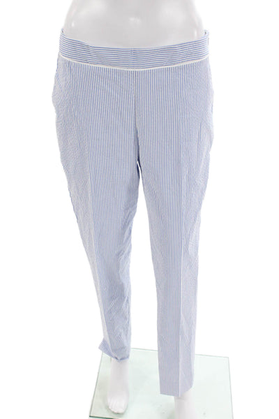 Brooks Brothers Red Fleece Womens Seersucker Slim Leg Pants Blue White Size 4