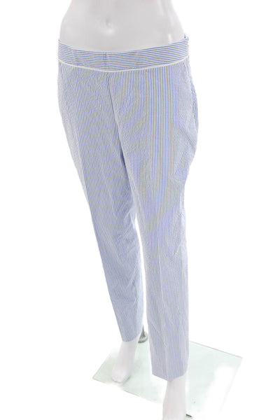 Brooks Brothers Red Fleece Womens Seersucker Slim Leg Pants Blue White Size 4