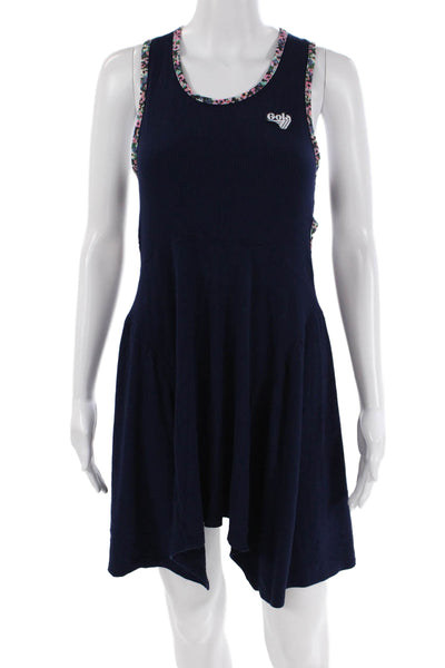 Anthropologie Gola Womens Ribbed Sleeveless A Line Dress Navy Blue Size Medium