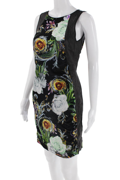 Clover Canyon Womens Faux Leather Floral Print Body Con Dress Black Size Medium