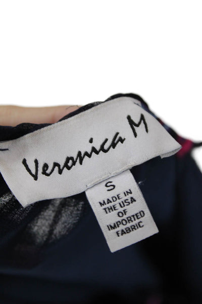 Veronica M Womens Floral Print Smocked A Line Dress Navy Blue Pink Size Small