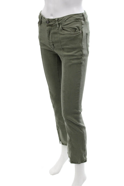 We The Free Womens Mid Rise Zip Up Straight Leg Jeans Green Cotton Size 27
