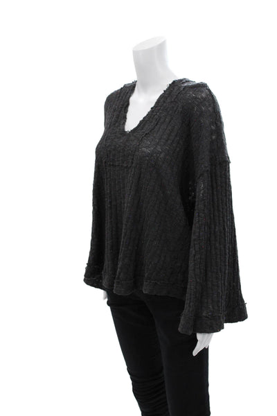 Free People Womens Long Sleeves Pullover Hoodie Gray Cotton Size Extra Small