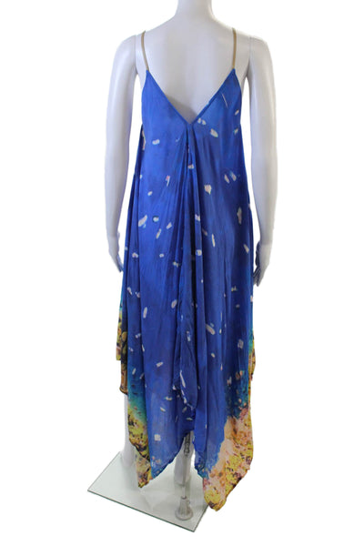 Koch Womens V-Neck Spahetti Straps Asymmetrical Hem Multicolor Midi Dress Size S