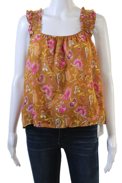 Xirena Women's Scoop Neck Sleeveless Ruffle Tank Top Blouse Floral Size S