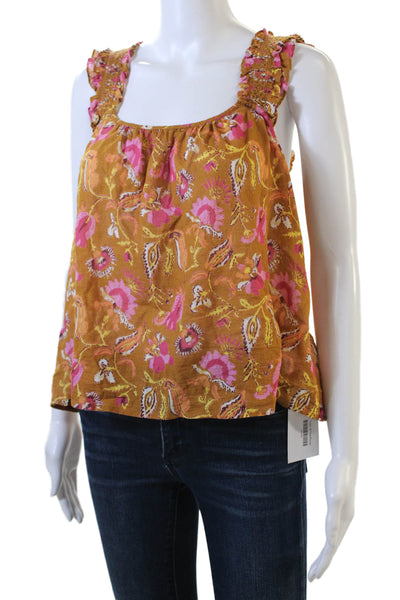 Xirena Women's Scoop Neck Sleeveless Ruffle Tank Top Blouse Floral Size S