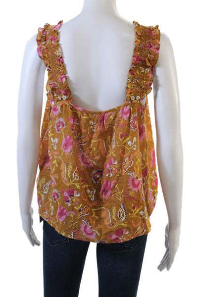 Xirena Women's Scoop Neck Sleeveless Ruffle Tank Top Blouse Floral Size S