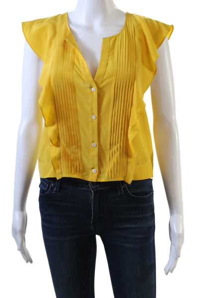 Marissa Webb Women's V-Neck Sleevelesss Pleated Ruffle Blouse Yellow Size S