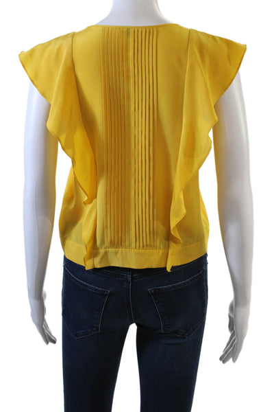 Marissa Webb Women's V-Neck Sleevelesss Pleated Ruffle Blouse Yellow Size S