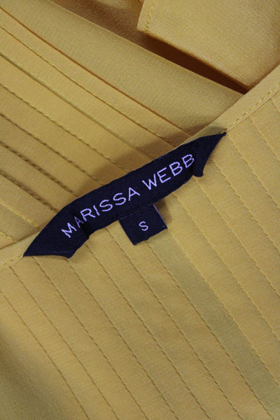 Marissa Webb Women's V-Neck Sleevelesss Pleated Ruffle Blouse Yellow Size S