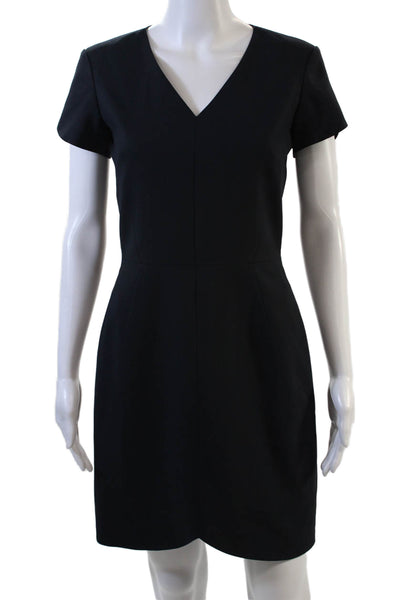 Theory Womesn Virgin Wool V-Neck Short Sleeve Tulip Hem Dress Navy Size 2
