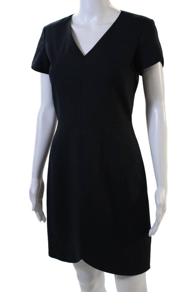 Theory Womesn Virgin Wool V-Neck Short Sleeve Tulip Hem Dress Navy Size 2