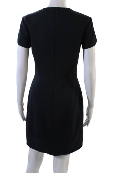 Theory Womesn Virgin Wool V-Neck Short Sleeve Tulip Hem Dress Navy Size 2
