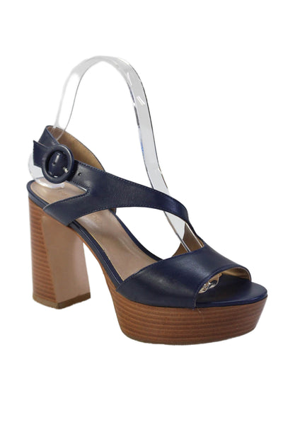 Bernardo Womens Leather Platform Slingbacks Sandals Navy Blue Size 6 Medium