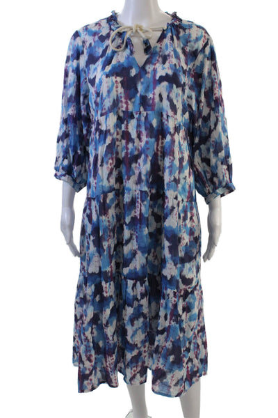 AK Anna Kay Womens Tie Dye Print V-Neck Tiered Flare Dress Multicolor Size 6