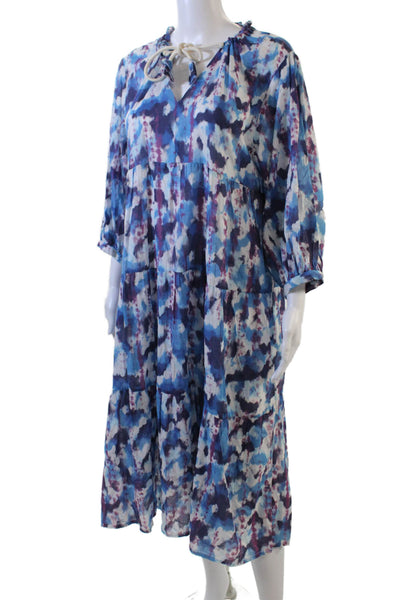 AK Anna Kay Womens Tie Dye Print V-Neck Tiered Flare Dress Multicolor Size 6