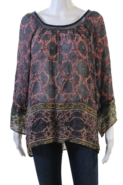 Plenty by Tracy Reese Womens Sheer Abstract Print Blouse Multicolor Size S