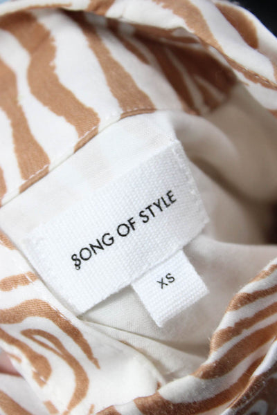 Song Of Style Womens 3/4 Sleeve Mock Neck Abstract Blouse White Brown Size XS