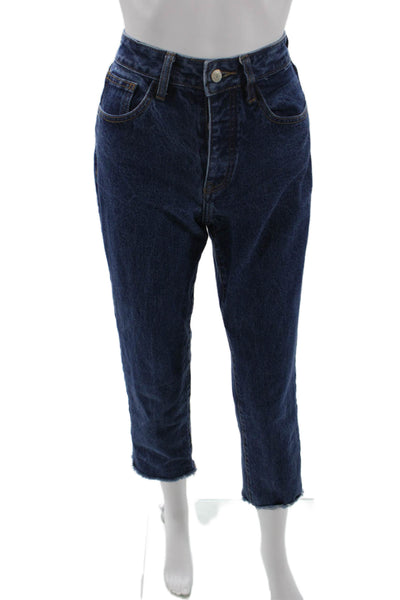 John Galt Womens Button Fly High Rise Straight Leg Fringe Jeans Blue Size Medium