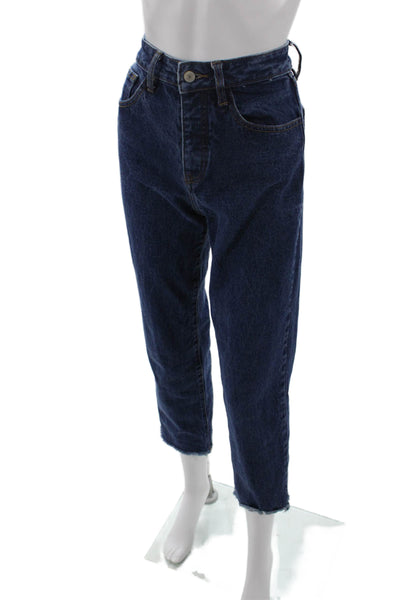 John Galt Womens Button Fly High Rise Straight Leg Fringe Jeans Blue Size Medium
