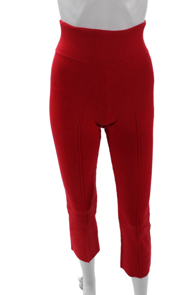 J Crew Womens High Rise Pleated Straight Cropped Knit Pants Red Size 2XS