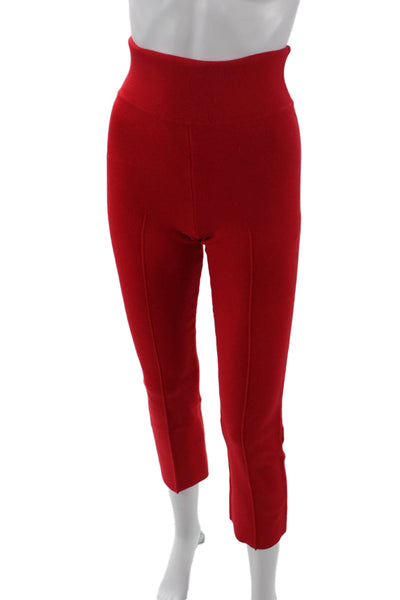 J Crew Womens High Rise Pleated Straight Cropped Knit Pants Red Size 2XS