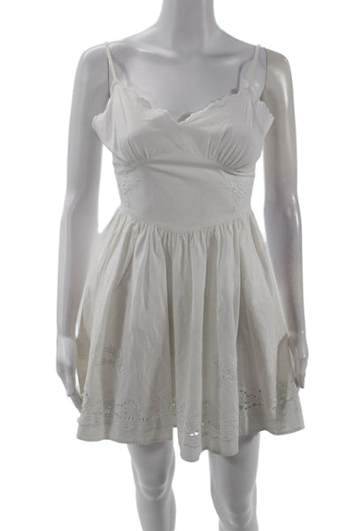 LPA Womens Back Zip Spaghetti Strap V Neck Mini A Line Dress White Cotton XS