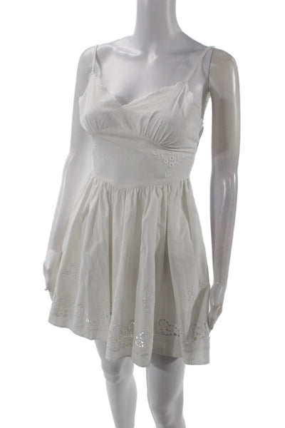 LPA Womens Back Zip Spaghetti Strap V Neck Mini A Line Dress White Cotton XS