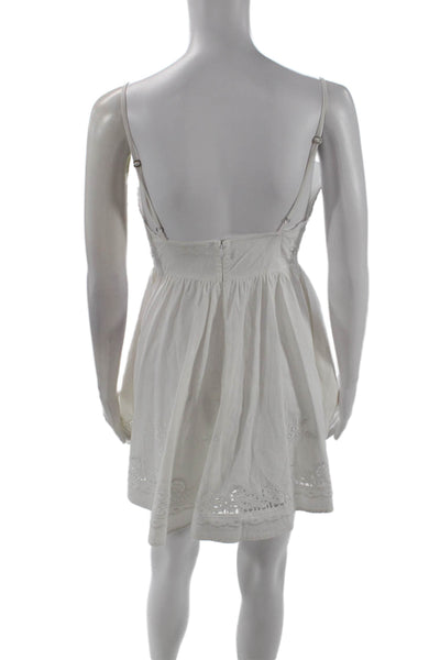 LPA Womens Back Zip Spaghetti Strap V Neck Mini A Line Dress White Cotton XS