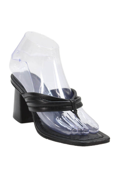 Bernando Womens Leather Miami Square Toe Mid-Heel Thong Sandals Black Size 6