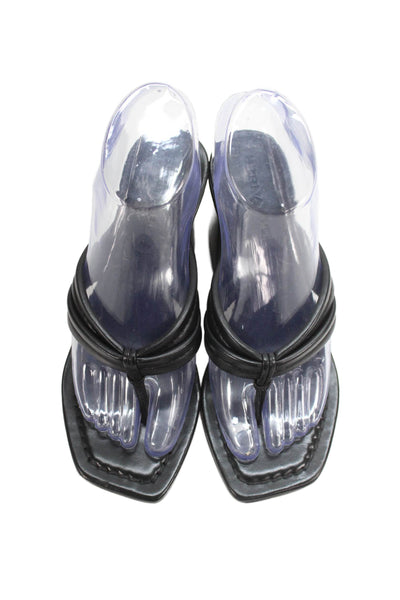 Bernando Womens Leather Miami Square Toe Mid-Heel Thong Sandals Black Size 6