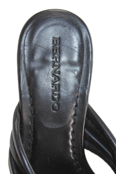 Bernando Womens Leather Miami Square Toe Mid-Heel Thong Sandals Black Size 6