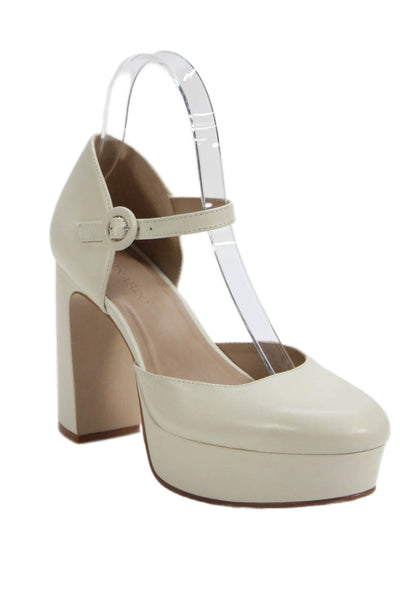Bernando Womens Leather Buckled Platform Ultra High Heels Cream Size 6