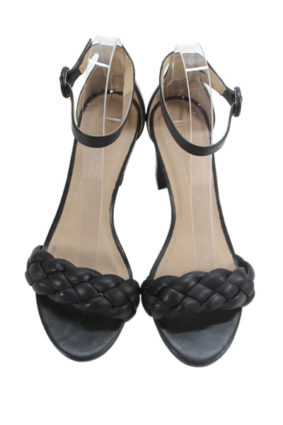 Bernando Womens Leather Open Toe Buckled Ankle Strap Heels Black Size 6