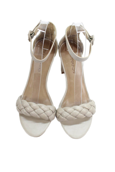Bernando Womens Leather Bethany Braided Ankle Strap Heels Beige Size 6