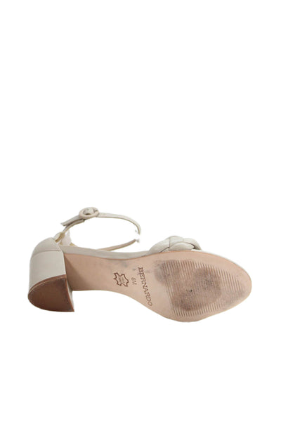 Bernando Womens Leather Bethany Braided Ankle Strap Heels Beige Size 6
