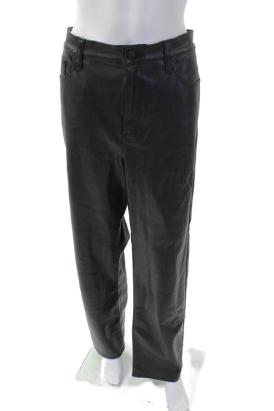 Pistola Womens Faux Leather Pocketed Straight Legged Pants Solid Black Size 32