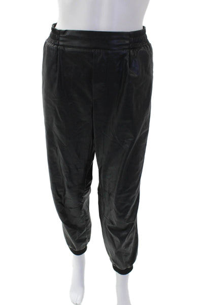 ATM Womens Faux Leather Elastic Waist Pocketed Casual Pants Solid Black Size L
