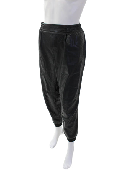 ATM Womens Faux Leather Elastic Waist Pocketed Casual Pants Solid Black Size L