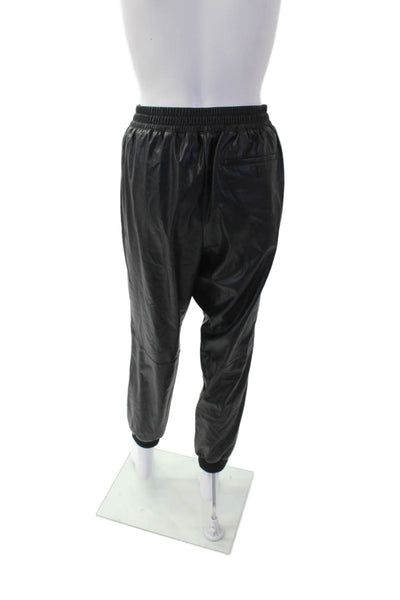 ATM Womens Faux Leather Elastic Waist Pocketed Casual Pants Solid Black Size L