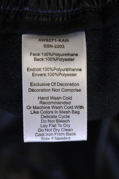 ATM Womens Faux Leather Elastic Waist Pocketed Casual Pants Solid Black Size L