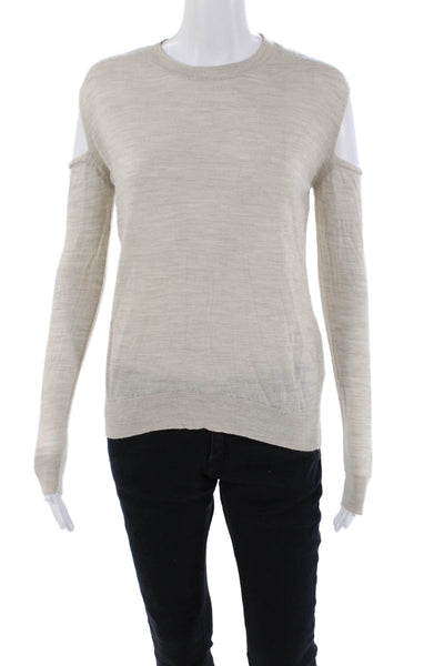 Allsaints Womens Merino Wool Cold Shoulder Long Sleeve Sweater Beige Size XS