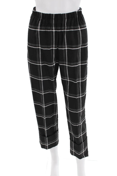 Zara Womens Striped Print Stretch Cropped Straight Pants Black Size XS