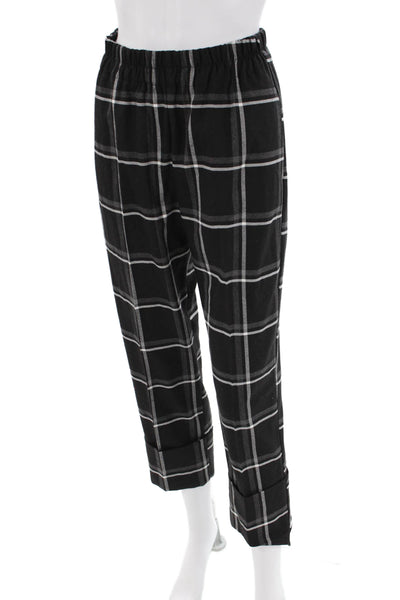 Zara Womens Striped Print Stretch Cropped Straight Pants Black Size XS