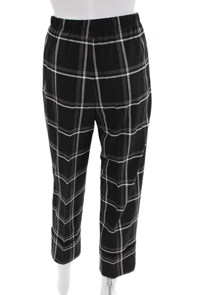 Zara Womens Striped Print Stretch Cropped Straight Pants Black Size XS