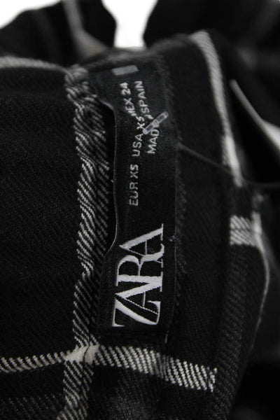 Zara Womens Striped Print Stretch Cropped Straight Pants Black Size XS