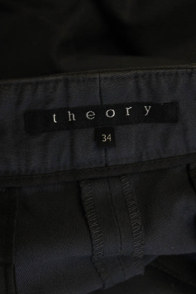 Theory Mens Zip Up Straight Leg Mid Rise Khaki Pants Gray Cotton Size 34