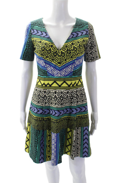 Plenty by Tracy Reese Womens Textured V-neck Short Sleeve Pattern Dress Multi Si